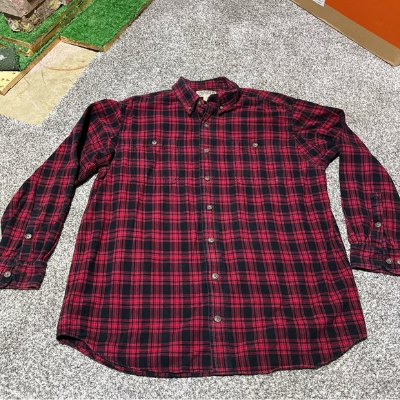 DULUTH TRADING MENS XL TALL RED BLACK BUFFALO PLAID FLANNEL LONG SLEEVE SHIRT - Picture 1 of 7